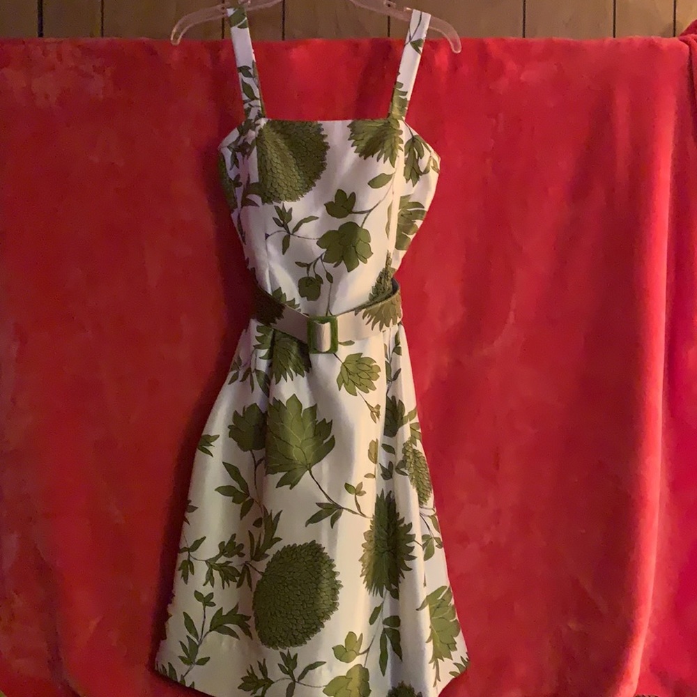 Jessica H. Dress, size 6, olive green and cream